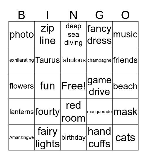 Adele 40 Shades of Fabulous Bingo Card