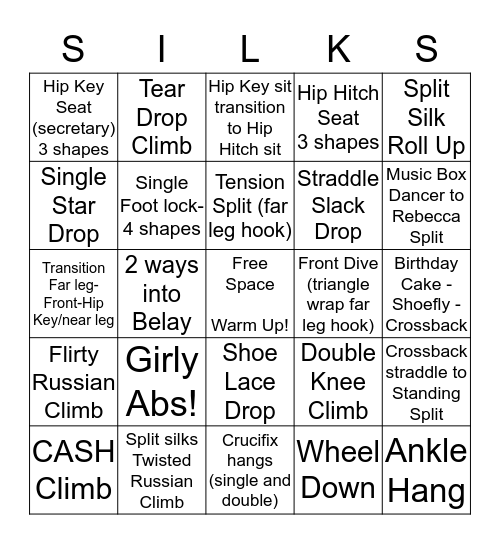 SILKS Bingo Card