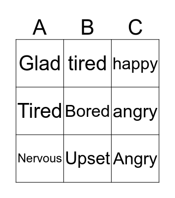 feelings and emotions Bingo Card