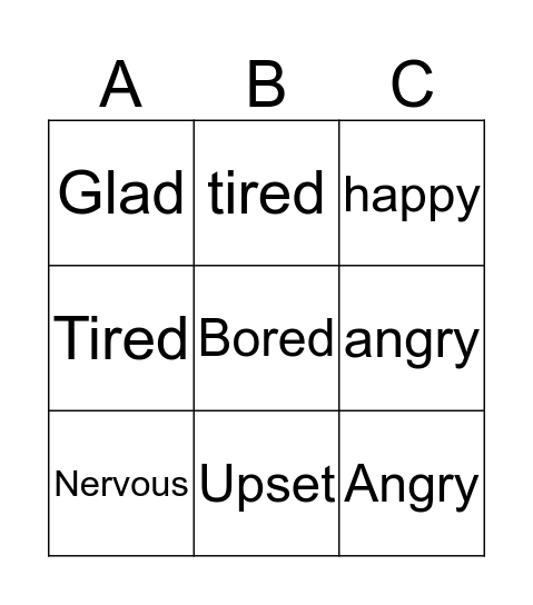 feelings and emotions Bingo Card