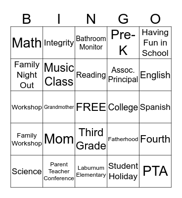 It's A Family Affair-BINGO NIGHT Bingo Card