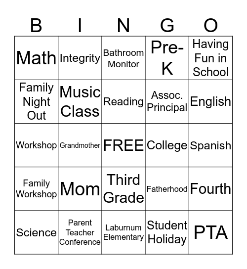 It's A Family Affair-BINGO NIGHT Bingo Card