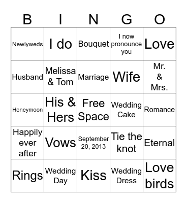 Bridal Bingo Card