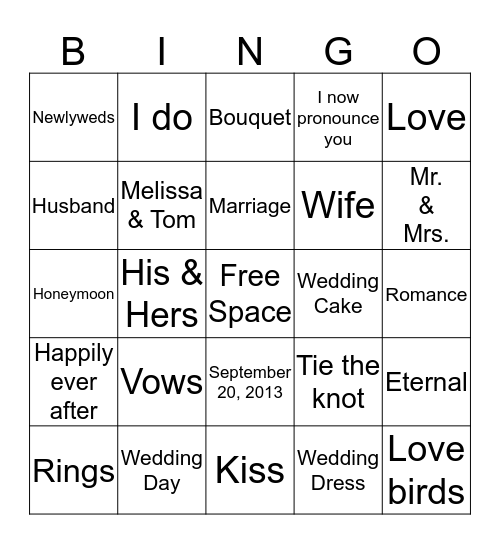 Bridal Bingo Card