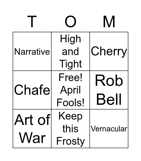 Tom Osborn Bingo! Bingo Card