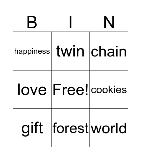 Special Gifts Bingo Card
