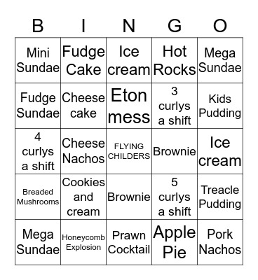 Starters and Deserts  Bingo Card