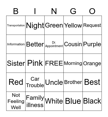 It's A Family Affair-BINGO NIGHT Bingo Card