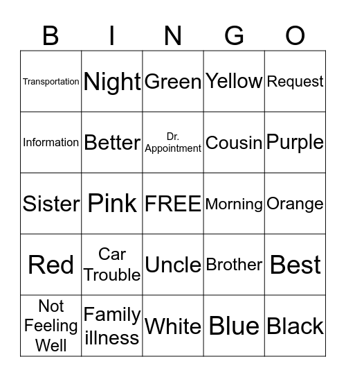 It's A Family Affair-BINGO NIGHT Bingo Card