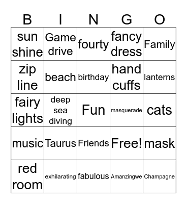 40 Shades of Fabulous Bingo Card