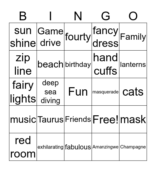 40 Shades of Fabulous Bingo Card