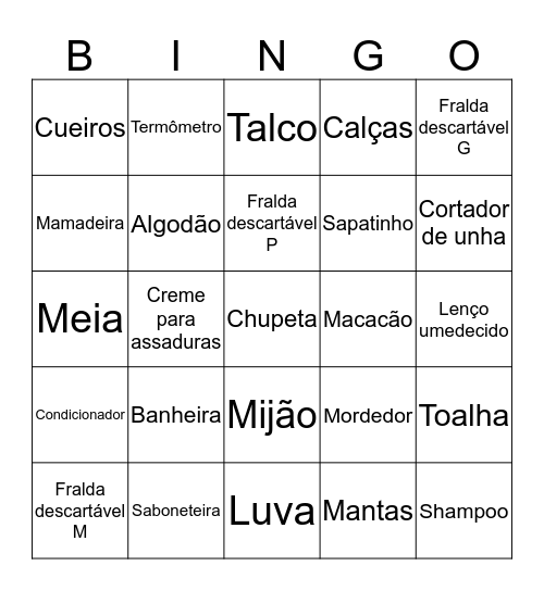 Chá de fraldas do Thomás Bingo Card