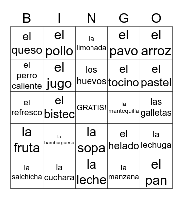 La Comida Bingo Card
