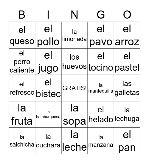 La Comida Bingo Card