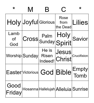 Resurrection Bingo Card