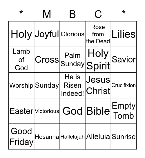 Resurrection Bingo Card