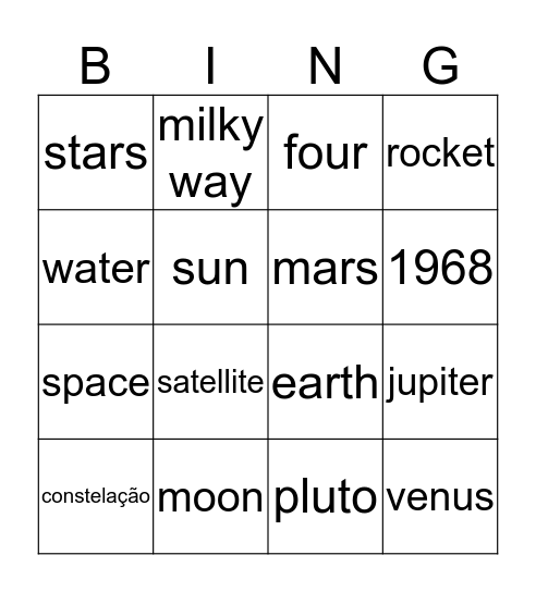 UNIVERSE BINGO Card