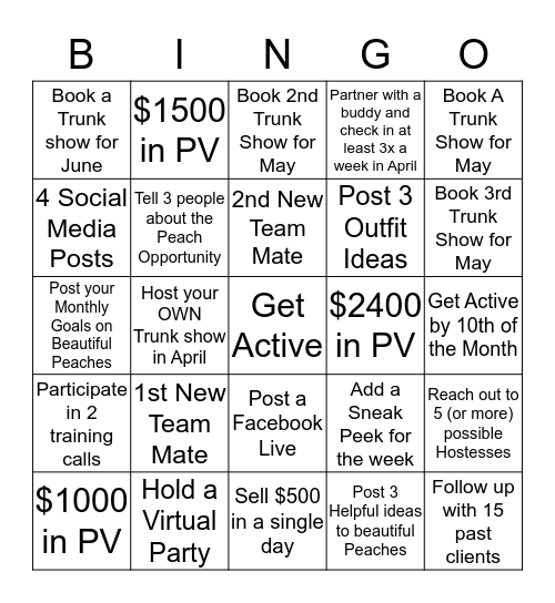 April Bingo Challenge! Bingo Card