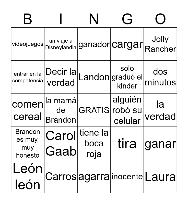 Brandon dice la verdad Bingo Card