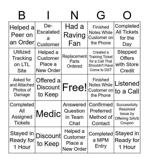 DST BINGO Card