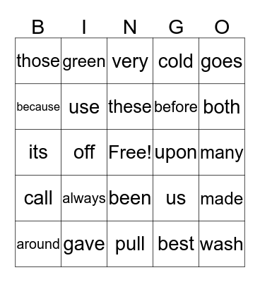 Sight Words 2nd Grade Bingo Card