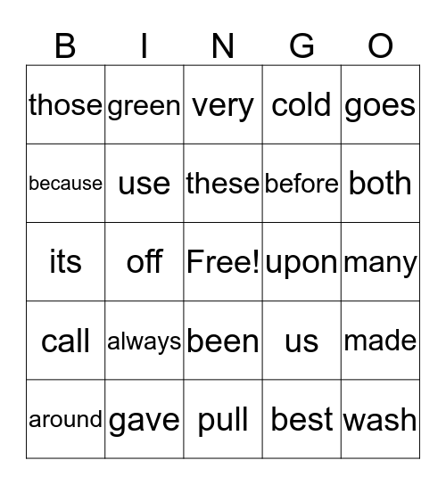 Sight Words 2nd Grade Bingo Card