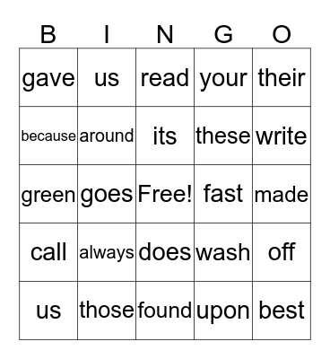 Sight  Words 2nd Grade Bingo Card