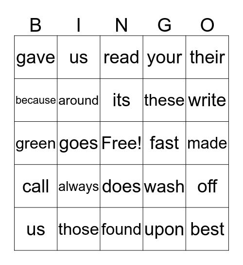 Sight  Words 2nd Grade Bingo Card