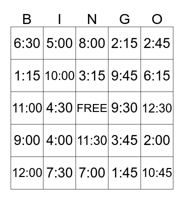 What Time is It? Bingo Card