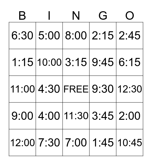 What Time is It? Bingo Card