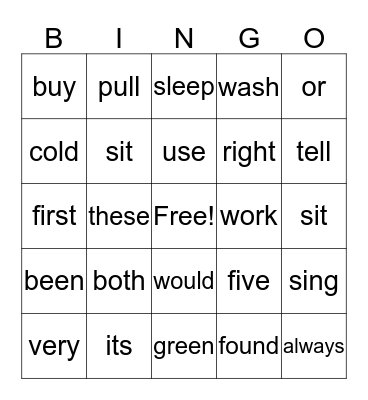 Sight Words 2nd Grade Bingo Card