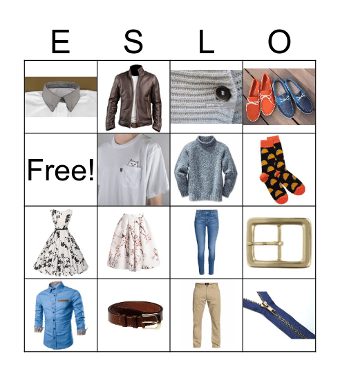 Clothes Part 1 Vocabulary  Bingo Card