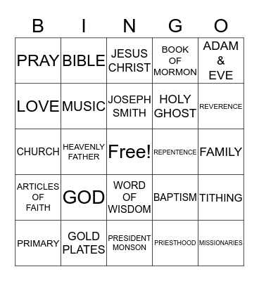 LDS Bingo Card
