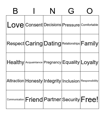 Yr 9 HPE Bingo Card