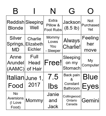 Baby Bingo Card