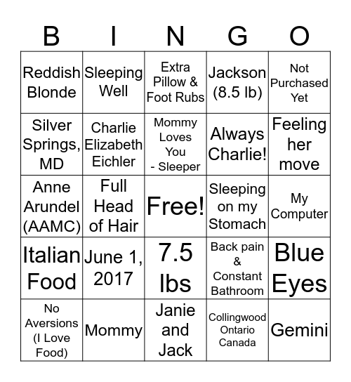 Baby Bingo Card