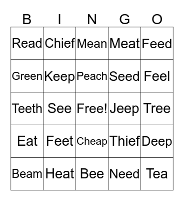 Long E Bingo Card