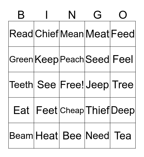 Long E Bingo Card