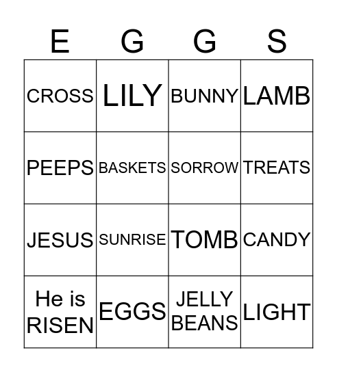 Angels EASTER Bingo Card