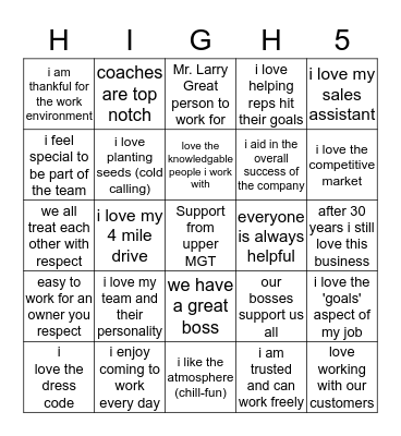 Digitek H I G H 5 Bingo Card