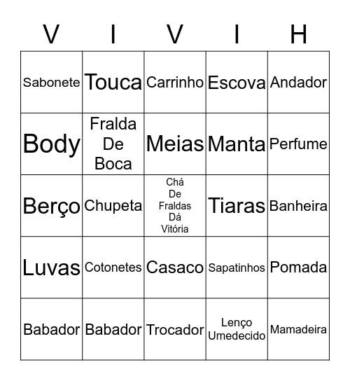 Bingo da Vitória Bingo Card