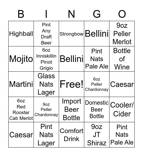 Liquor Bingo Card