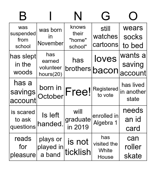 Who Bingo Card