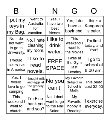 Conversation BINGO!!! Bingo Card