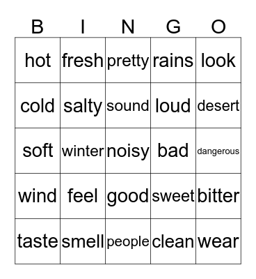 Ocean Class Bingo Card