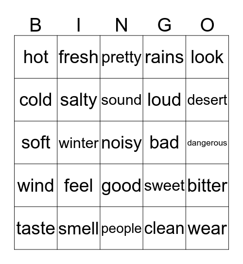 Ocean Class Bingo Card