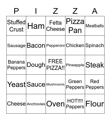 Pizza Bingo Card