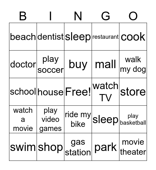 unit 3-community places/activities  Bingo Card
