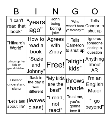 Hilyard Bingo Card