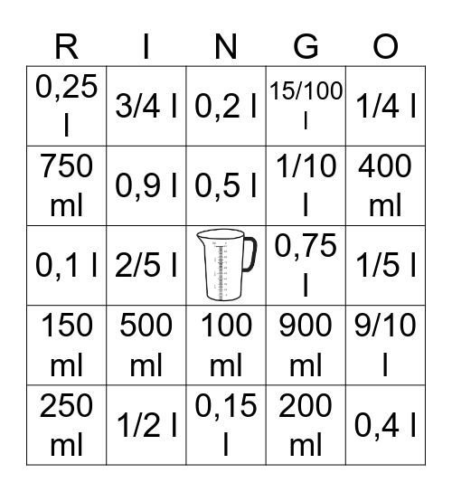 Inhoudsmaten Bingo Card